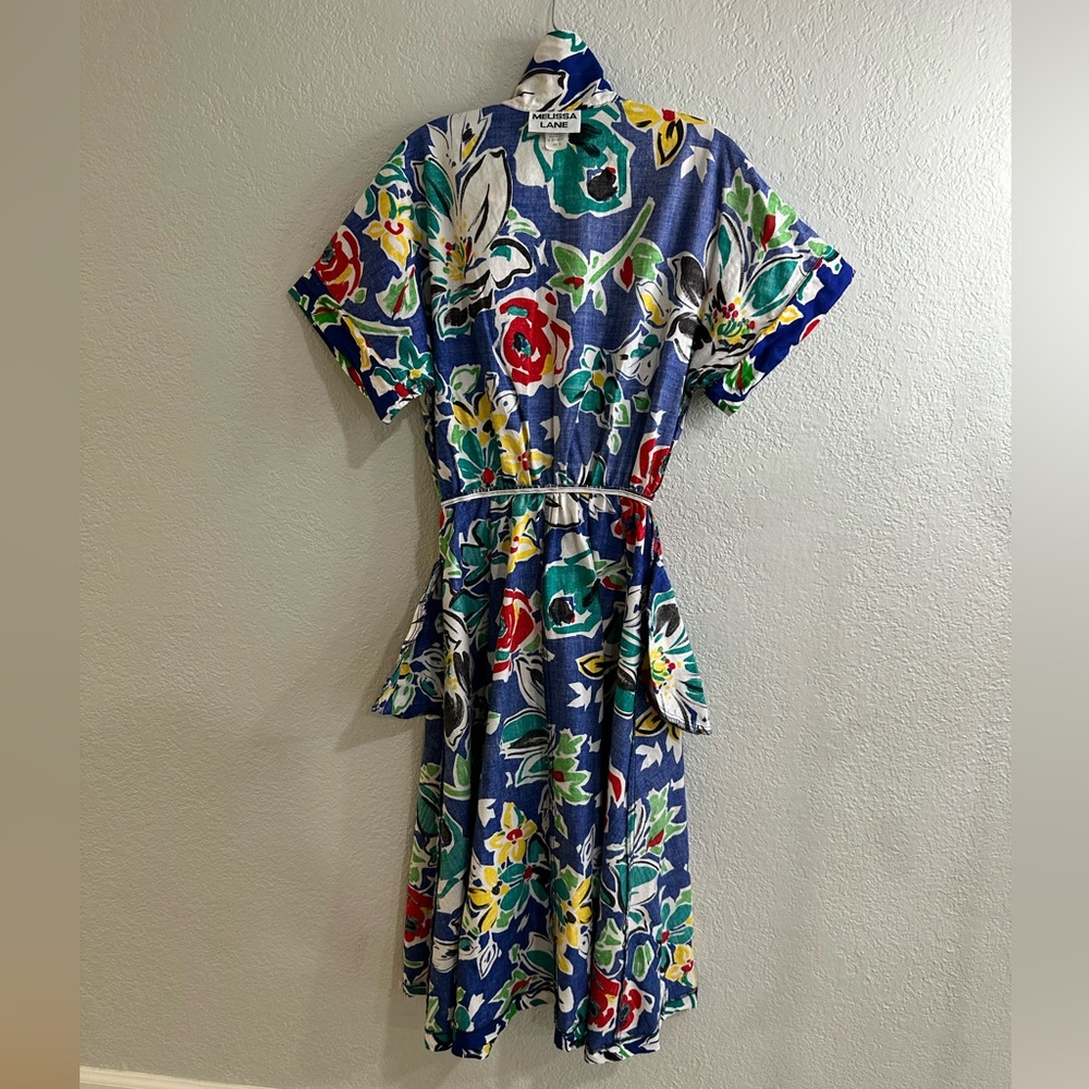 Vintage Melissa Lane Floral Dress 100% Cotton Multicolor Size 14 - Picture 8 of 12